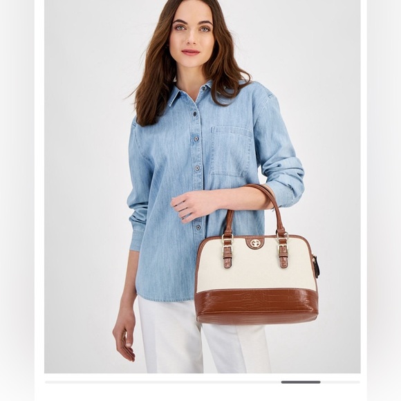 Linen Croc-Embossed Dome Satchel - Picture 7 of 12